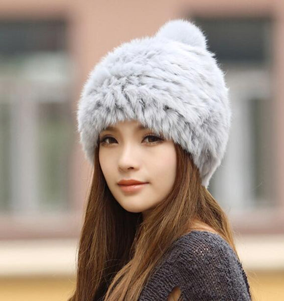 hot sell 2017 autumn and winter knitted rabbit fur hat and cap for women LOVELY Genuine rabbit fur cap