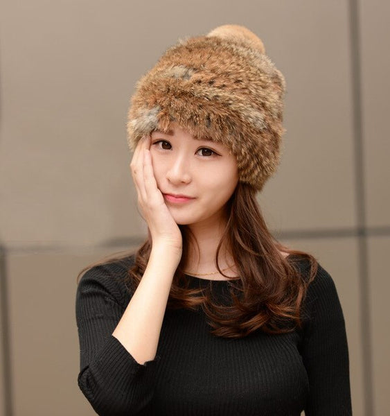 hot sell 2017 autumn and winter knitted rabbit fur hat and cap for women LOVELY Genuine rabbit fur cap