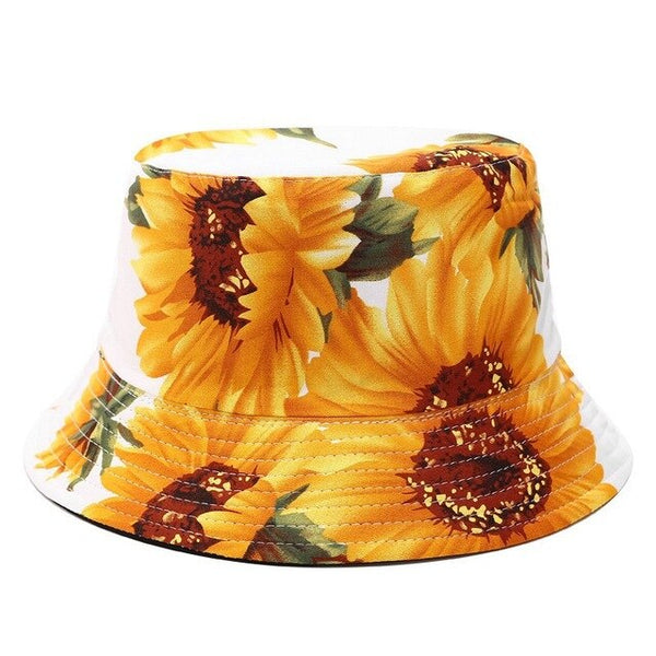 Printed Sunflower Bucket Hat Caps Fisherman Panama Cotton Layer Fabric Sun Hats Casual Unisex Fashion Caps Panama Flat Hats