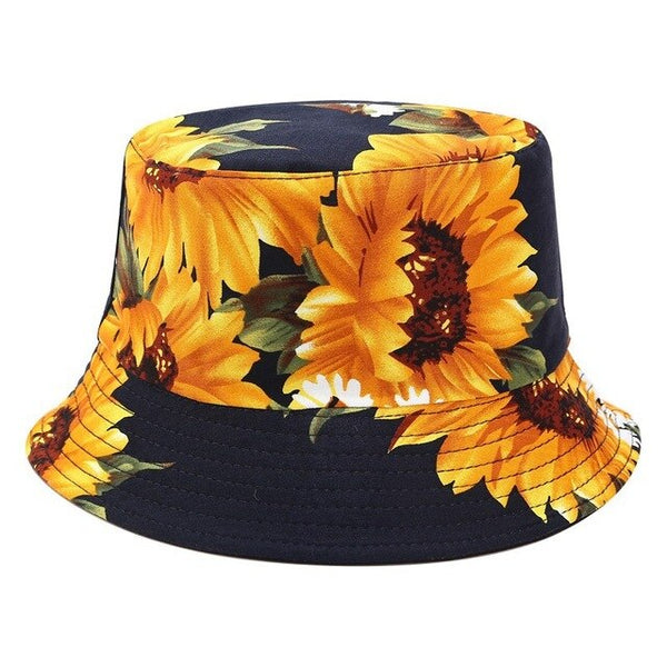 Printed Sunflower Bucket Hat Caps Fisherman Panama Cotton Layer Fabric Sun Hats Casual Unisex Fashion Caps Panama Flat Hats