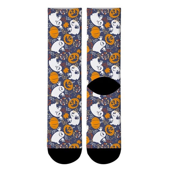 New 3D Printed Cartoon Witch Pumpkin Ghost Crew Socks Men Halloween Party Funny Long Socks Trick or Treat Men's Dress Tube Socks