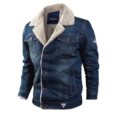 Sherpa Men Jackets Plus Size 6XL Winter Coat Parka Inner Fleece Denim Jacket Turn-down Jeans Outwear Coat Mens Clothing,ZA292