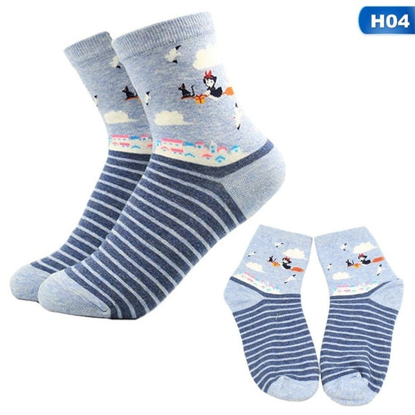 1pair Cute Cartoon Spirited Away Ghibli Miyazaki Anime Women Cotton Socks Harajuku Character Totoro Stripes Funny Crew Socks