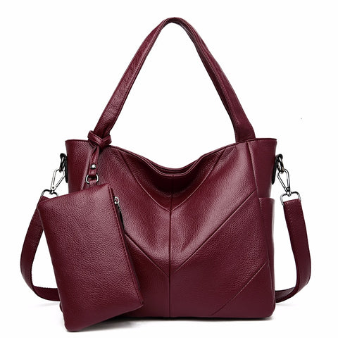 2pc/sets Women Leather Handbags High Quality Large Capacity Tote Bags Female Sac A Main Female Soft Leather Shoulder Bag Bolsas