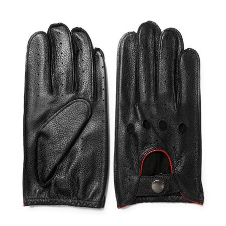 Mens Genuine Leather Gloves Goatskin Gloves Fashion Men Belt Button Breathable Outdoor Non-slip Driving Gloves For Male Mittens