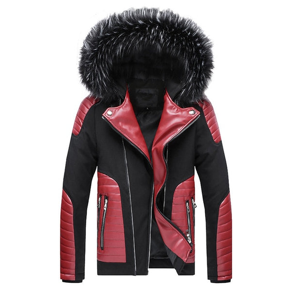 Winter Men's Cotton Coat New Fur Collar Detachable Hooded Pu Jacket Europe Large Size Thick Cotton Clothing Doudoune Homme