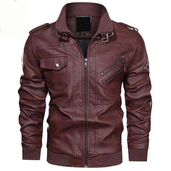 Autumn and winter new fashion trend stand collar leather jacket jacket casual fashion motorcycle clothing leather jacket jacket