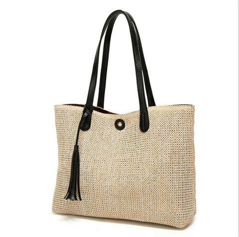 New Fashion Women Boho Woven Handbag Summer Beach Tote Straw Bag Square Rattan Shoulder Bags