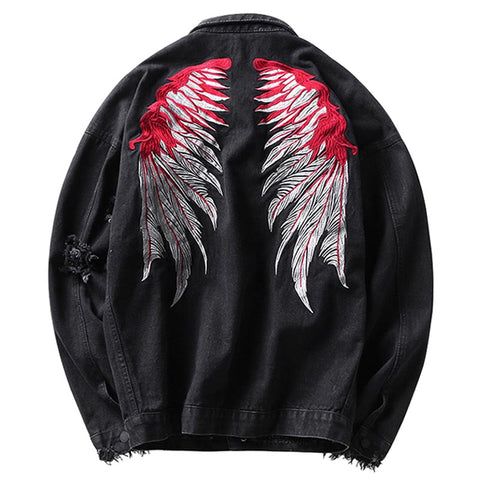 Wholesale 2020 men's clothing ripped hole denim jacket Eagle wings male student handsome Korean embroidery casual denim jacket