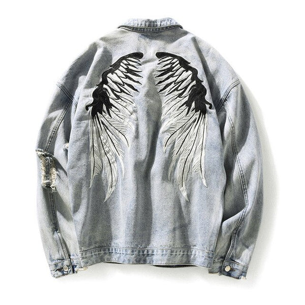 Wholesale 2020 men's clothing ripped hole denim jacket Eagle wings male student handsome Korean embroidery casual denim jacket