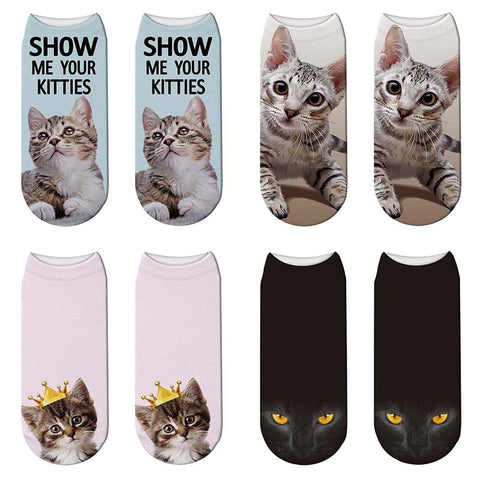 New Funny Puppy Cotton Socks Cat 3D Printing Socks Fashion Women Unisex Cat Pattern Short Ankle Socks Meias Low Ankle Sox