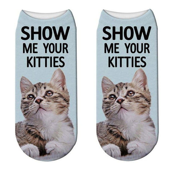 New Funny Puppy Cotton Socks Cat 3D Printing Socks Fashion Women Unisex Cat Pattern Short Ankle Socks Meias Low Ankle Sox