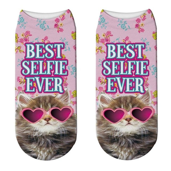 New Funny Puppy Cotton Socks Cat 3D Printing Socks Fashion Women Unisex Cat Pattern Short Ankle Socks Meias Low Ankle Sox