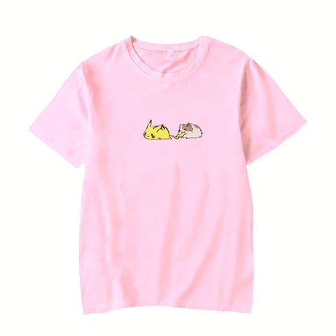 Anime funny pokemon pikachu vs hamster | Cute chibi,  women clothing short sleeve t-shirt hot sale casual summer t shirt