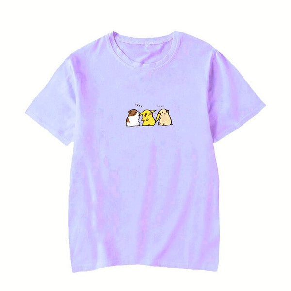 Anime funny pokemon pikachu vs hamster | Cute chibi,  women clothing short sleeve t-shirt hot sale casual summer t shirt