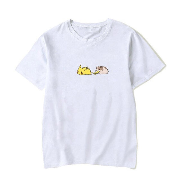 Anime funny pokemon pikachu vs hamster | Cute chibi,  women clothing short sleeve t-shirt hot sale casual summer t shirt