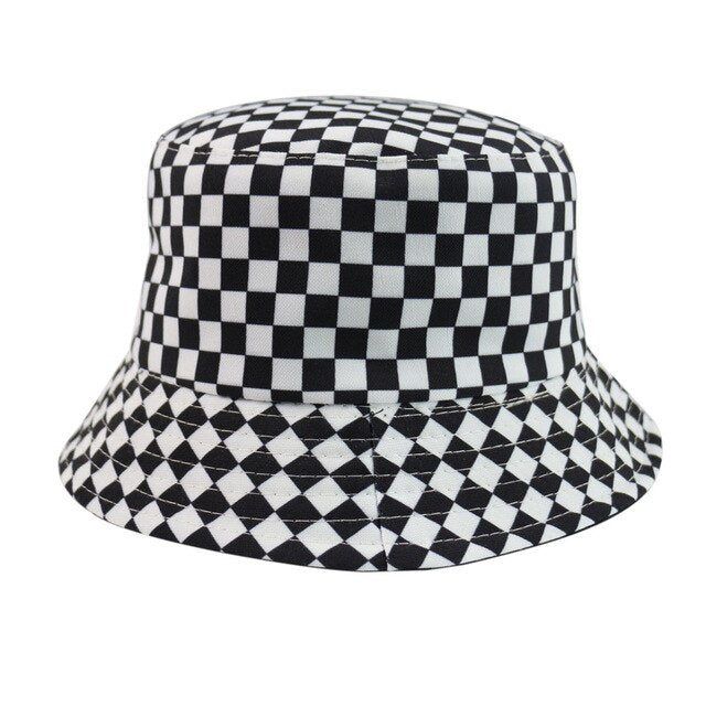 2020 Unisex Summer Foldable Check Bucket Hat Women Outdoor Sunscreen Cotton Fishing Hunting Cap Men Chapeau Sun Prevent Hats