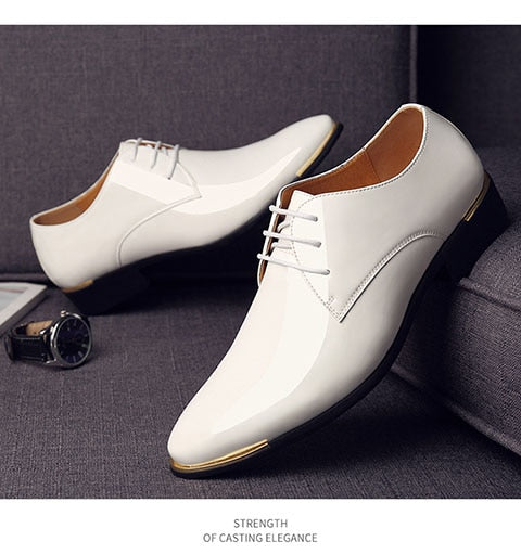 Newly Quality Patent Leather White Wedding Shoes Size 38-48 Black Leather Soft Man Dress Shoes