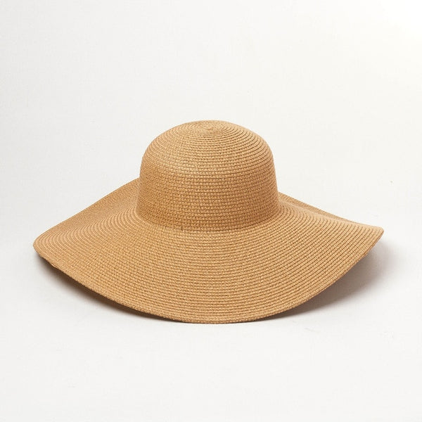 Summer solid color straw hat women big wide along the beach hat sun hat simple foldable sunscreen UV-resistant Panama hat