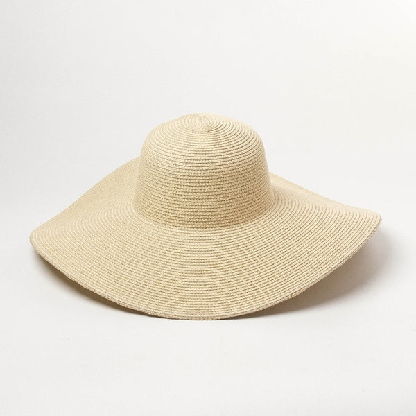 Summer solid color straw hat women big wide along the beach hat sun hat simple foldable sunscreen UV-resistant Panama hat