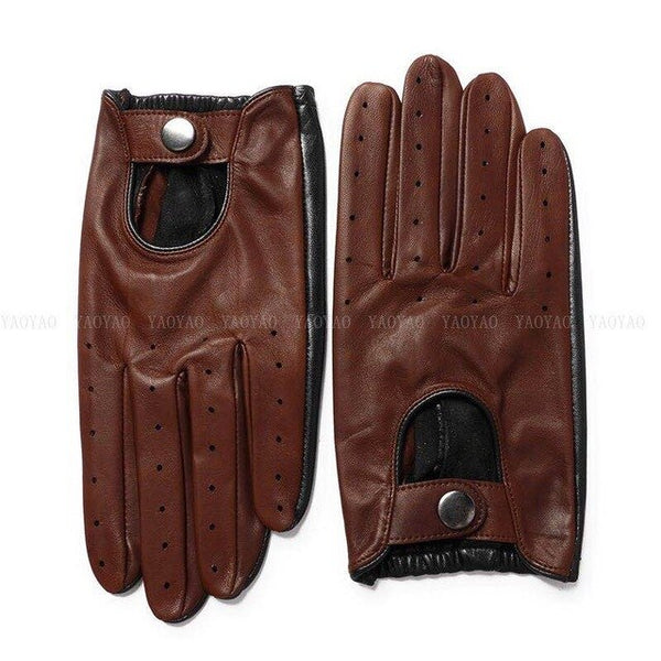 Mens Genuine Leather Gloves Goatskin Gloves Fashion Men Belt Button Breathable Outdoor Non-slip Driving Gloves For Male Mittens