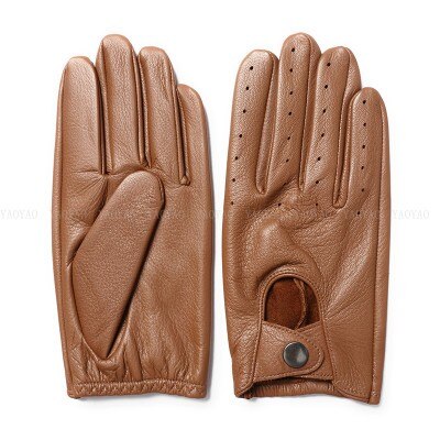 Mens Genuine Leather Gloves Goatskin Gloves Fashion Men Belt Button Breathable Outdoor Non-slip Driving Gloves For Male Mittens