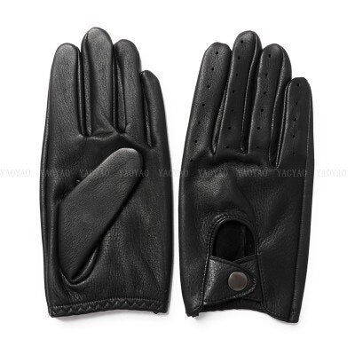 Mens Genuine Leather Gloves Goatskin Gloves Fashion Men Belt Button Breathable Outdoor Non-slip Driving Gloves For Male Mittens