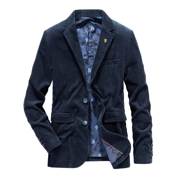 Casual Blazer Fashion Autumn Winter Mens Blazer Jacket Cotton Corduroy Men Suit Outerwear Business Coats Clothing Male  MY155