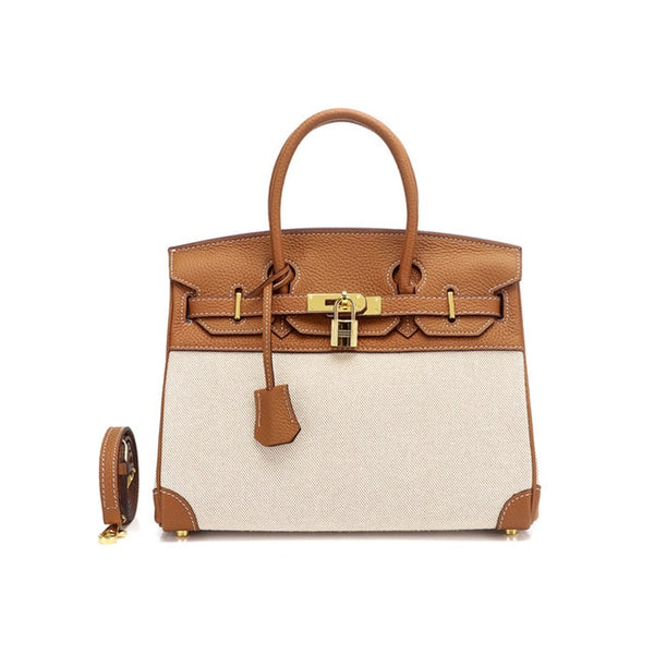 The New  Female Bag First Layer Cowhide with Canvas Fashion  Women Handbag Shoulder Bag Luxury Handbags Women Bags Designer