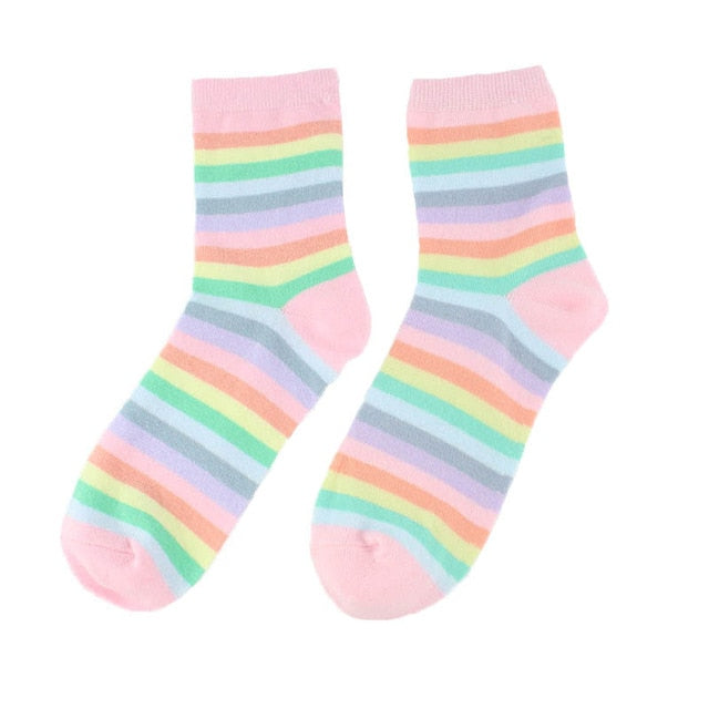 Harajuku Fashion Novelty Art Rainbow Socks Japanese Style Skarpetki Casual Creative Colorful Women Socks Calcetines Mujer Sokken