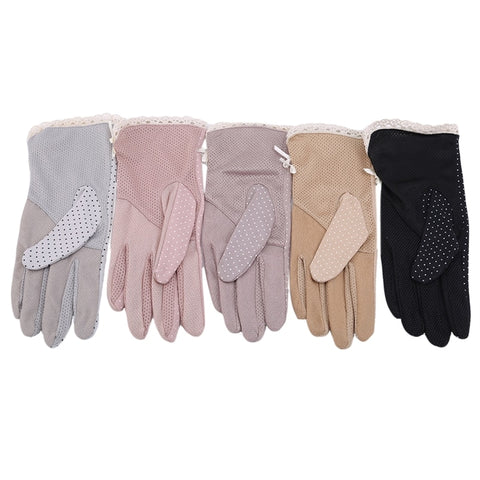 Sun Protection Gloves Driving UV Protection Non-slip Gloves Polka Dot Cotton Lace Edge Touch Screen Ladies Fashion Wrist Women