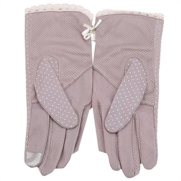 Sun Protection Gloves Driving UV Protection Non-slip Gloves Polka Dot Cotton Lace Edge Touch Screen Ladies Fashion Wrist Women