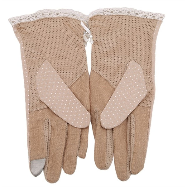 Sun Protection Gloves Driving UV Protection Non-slip Gloves Polka Dot Cotton Lace Edge Touch Screen Ladies Fashion Wrist Women