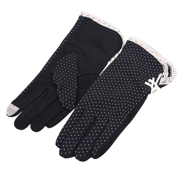 Sun Protection Gloves Driving UV Protection Non-slip Gloves Polka Dot Cotton Lace Edge Touch Screen Ladies Fashion Wrist Women