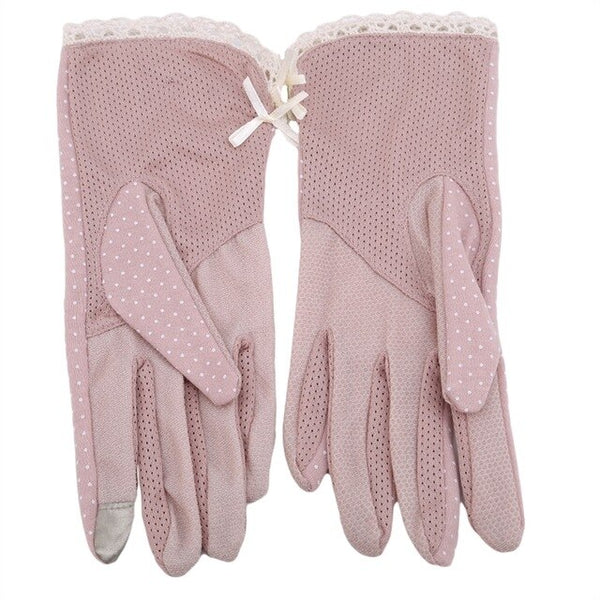 Sun Protection Gloves Driving UV Protection Non-slip Gloves Polka Dot Cotton Lace Edge Touch Screen Ladies Fashion Wrist Women