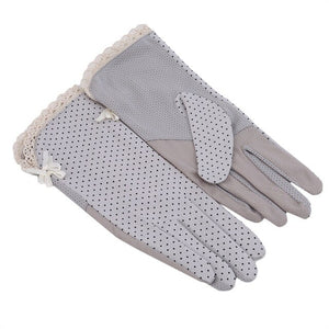 Sun Protection Gloves Driving UV Protection Non-slip Gloves Polka Dot Cotton Lace Edge Touch Screen Ladies Fashion Wrist Women