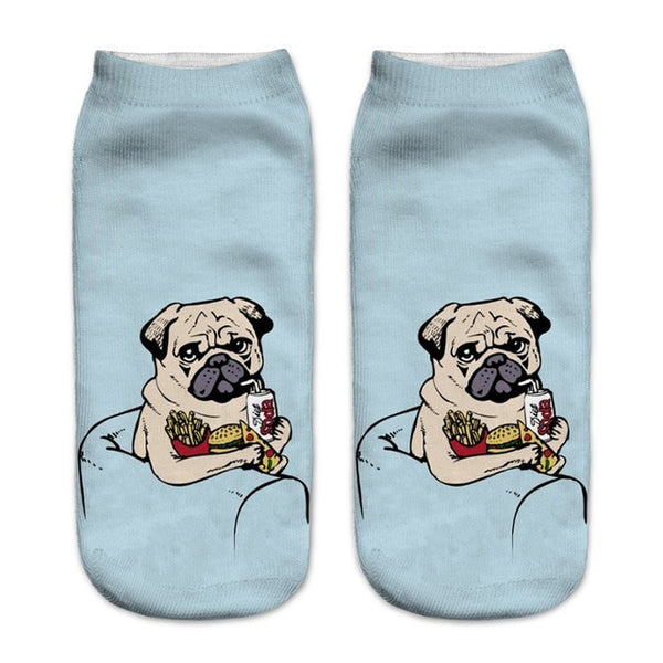 New 3D Printing Women Socks Fashion Unisex Socks Meias Feminina Funny Low Ankle HOT cute pug Socks