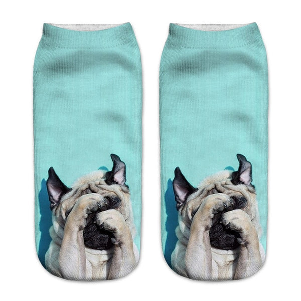 New 3D Printing Women Socks Fashion Unisex Socks Meias Feminina Funny Low Ankle HOT cute pug Socks