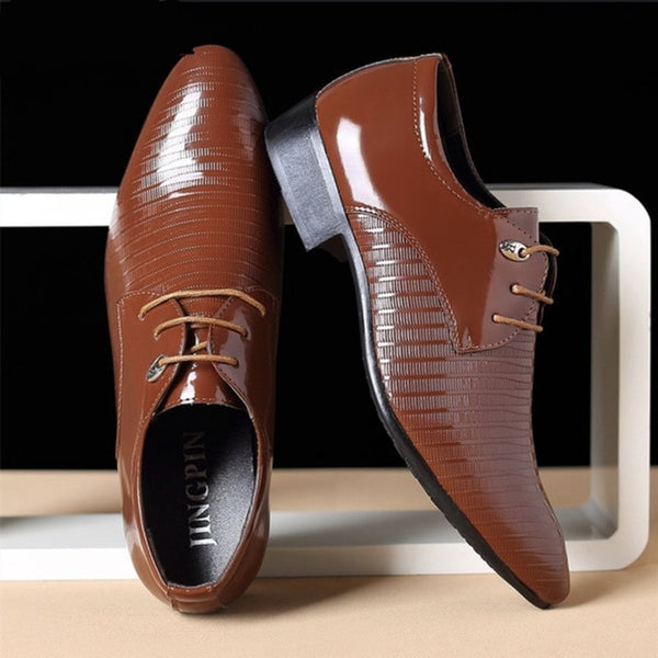 Mens Dress Shoes Fashion Pointed Toe Lace Up Men's Business Casual Shoes Brown Black Leather Oxfords Brand Shoes Big Size 38-48