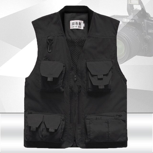 Travel vest men's loose casual vest outdoor sports clothing photography fishing multi-pocket large size vest jacket thin section