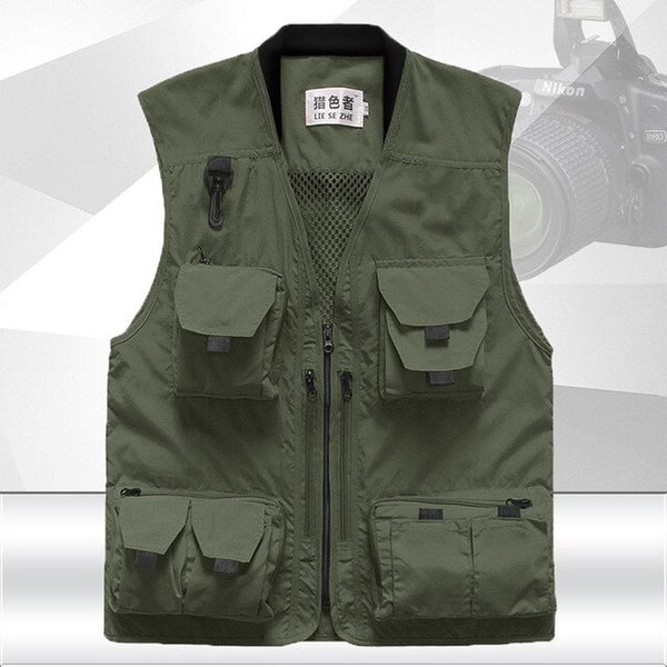 Travel vest men's loose casual vest outdoor sports clothing photography fishing multi-pocket large size vest jacket thin section