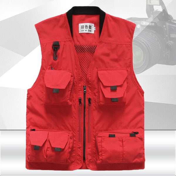 Travel vest men's loose casual vest outdoor sports clothing photography fishing multi-pocket large size vest jacket thin section