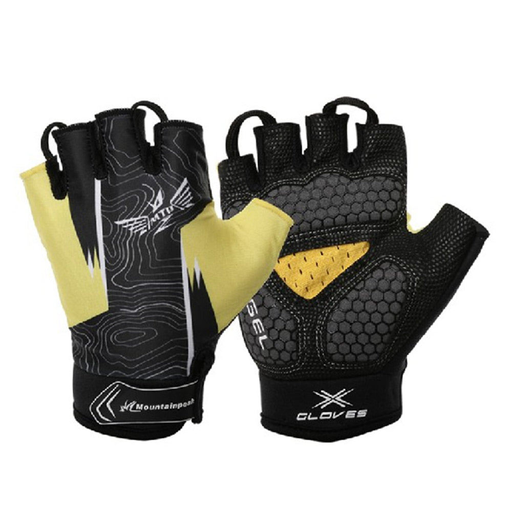 New Cycling Bike Comfortable Lycra Bicycle Sports GEL Palm Pad MEN WOMEN YOUTH ANTI-SLIP Half Finger Glove yellow S-XL