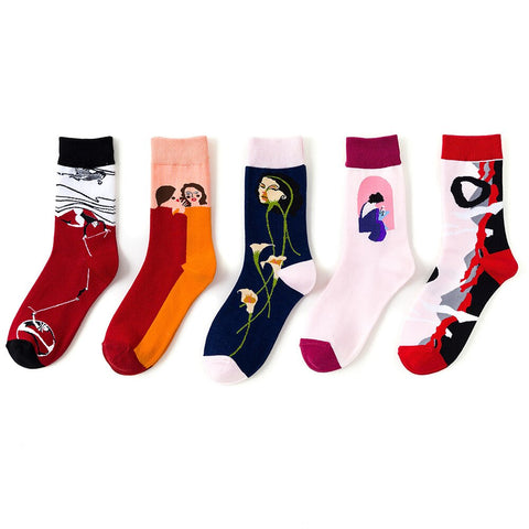 5 pairs Hot Sale Casual sports women creative illustration happy Socks fashion design funny Socks woman comfortable Cotton Socks