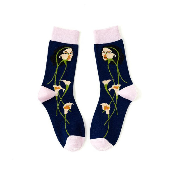 5 pairs Hot Sale Casual sports women creative illustration happy Socks fashion design funny Socks woman comfortable Cotton Socks