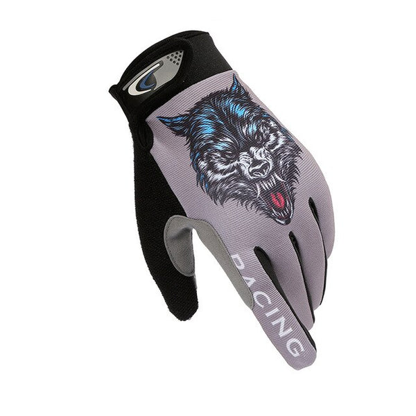 Summer New Men Gloves Breathable Non-Slip Touch Screen Gloves Full Finger Motorcycle Exercise Military Gloves Wolf Skull Pattern