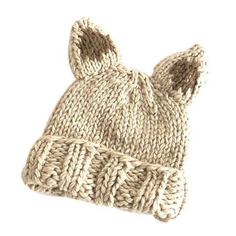 Women's Autumn and Winter Cute Ear Wool Hat, Simple Warm Knitted Hat