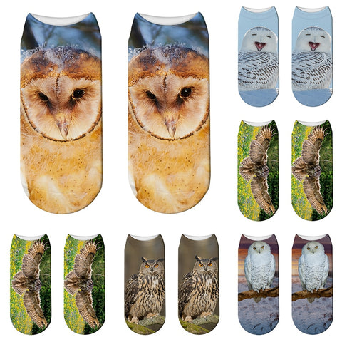 New 3D Printed Animal Socks Unisex Summer Sports Cycling Low Ankle Socks Funny Owl Colorful Kawaii Children Gift Crew Socks