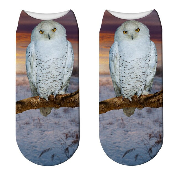 New 3D Printed Animal Socks Unisex Summer Sports Cycling Low Ankle Socks Funny Owl Colorful Kawaii Children Gift Crew Socks