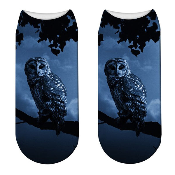 New 3D Printed Animal Socks Unisex Summer Sports Cycling Low Ankle Socks Funny Owl Colorful Kawaii Children Gift Crew Socks